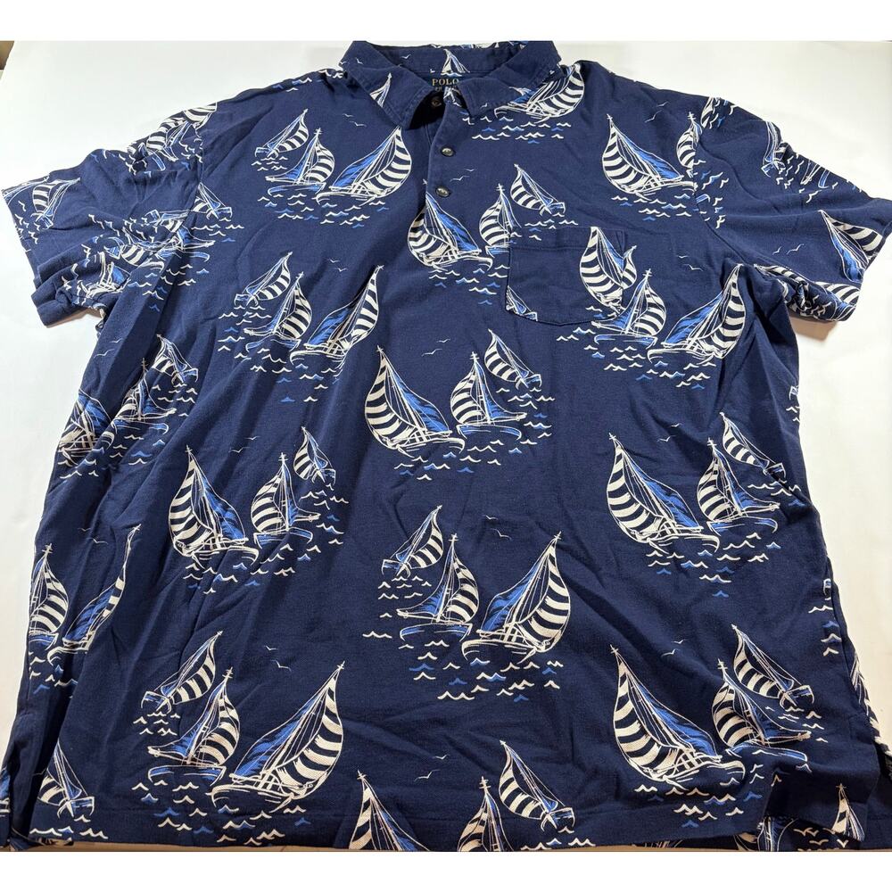 Polo Ralph Lauren Men’s XXL Nautical Sailboat Polo Shirt Featherweight Mesh